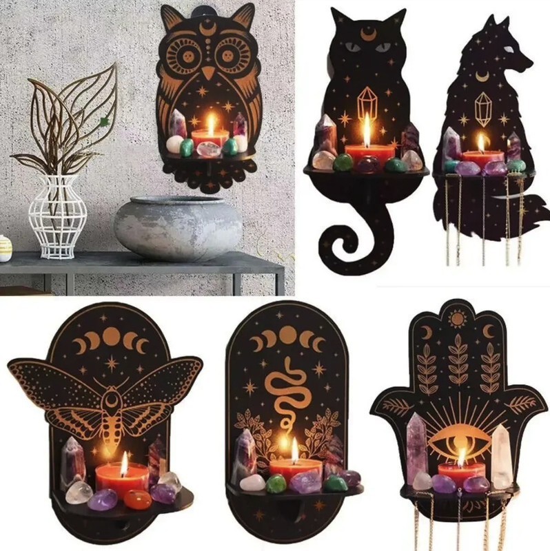 1pc Wooden Wall Shelf Candle Holder Rustic Display Decor Stand - NEW gallery