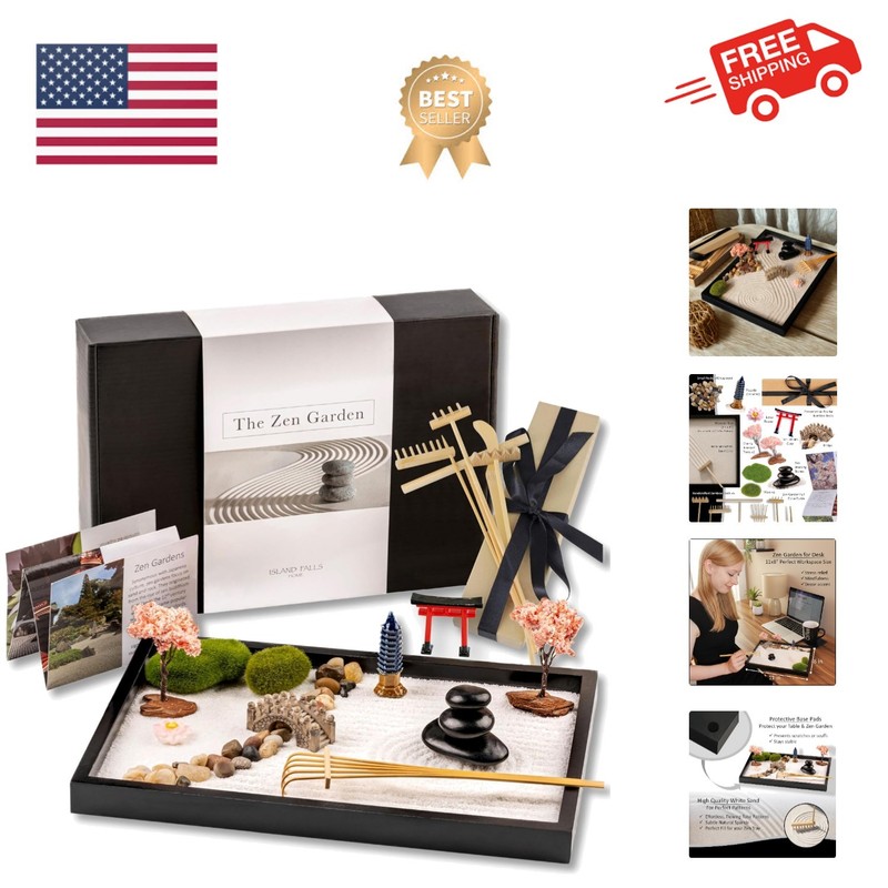 Zen Garden Kit 11x8in. Beautiful Japanese Decor Mini Rock Feature Gift Set fo…
