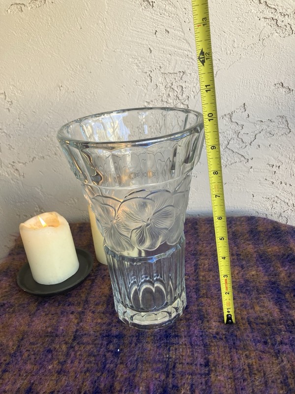 RARE Josef Kranz Bleikristall “Pansies” Pressed Crystal Glass Trumpet Vase gallery
