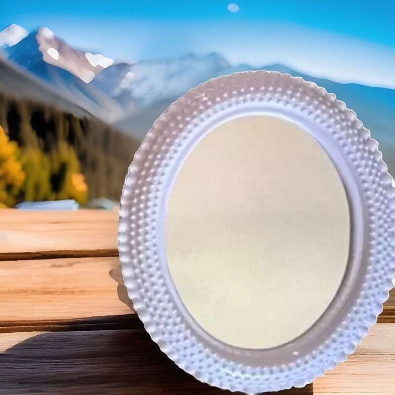 Vintage 18" x 15" Burwood Bright White Ruffled Edge Hobnail Mirror #2657 USA EUC gallery