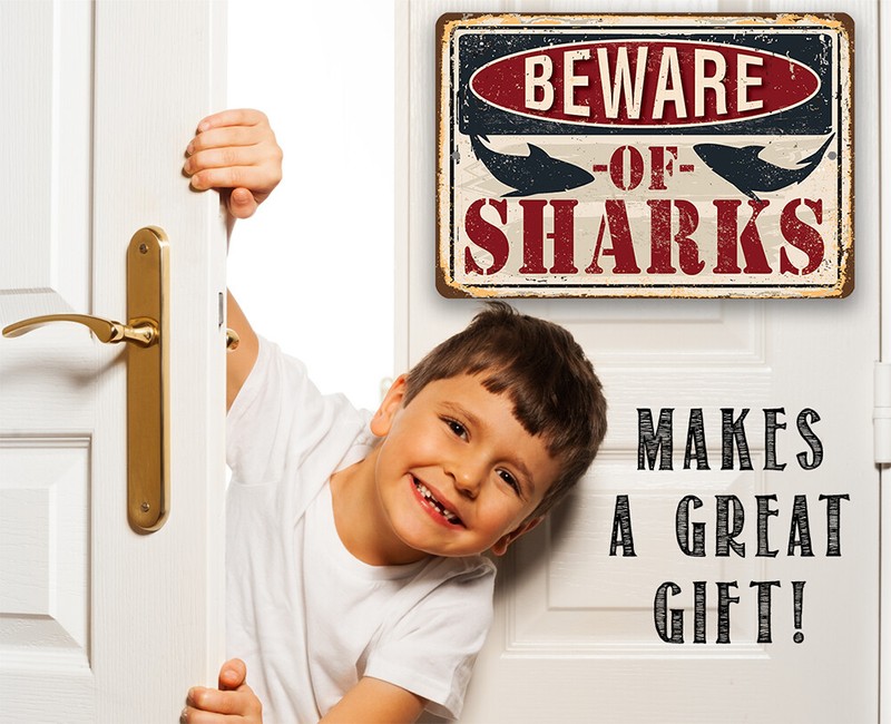 Metal Sign - Beware of Sharks - 8" x 12" Use Indoor/Outdoor - Great Beach Sign gallery