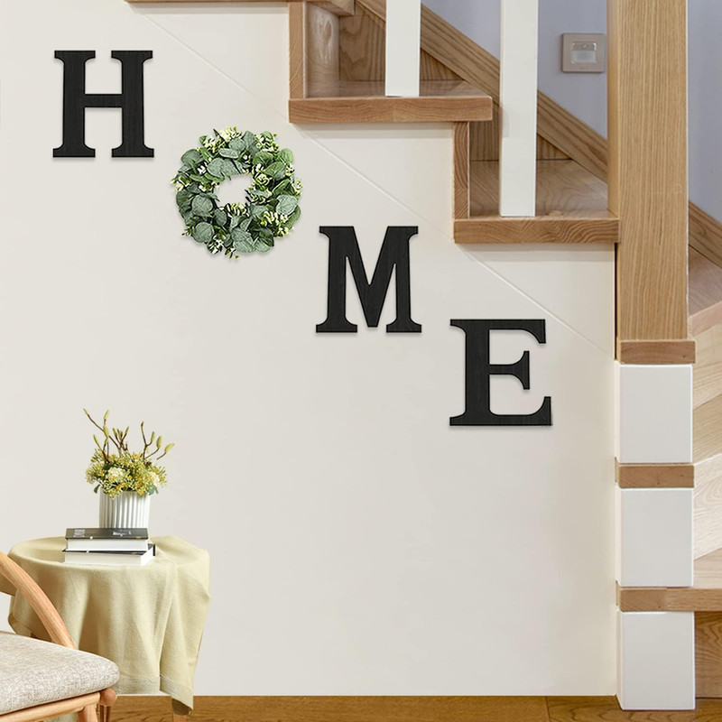 Wood Home Sign with Artificial Eucalyptus Wreath for O, Hanging Farmhouse Wall H gallery
