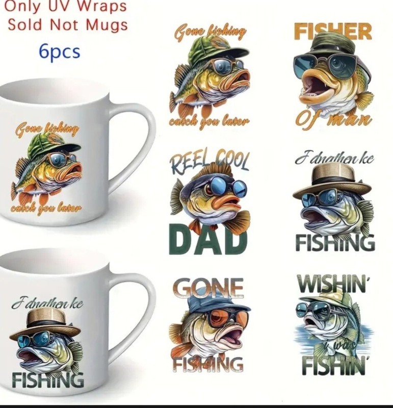 UV DTF Wise Fishing Quotes Transfer Sticker Set 6 Pieces 2.24×2.24 Inch Decals