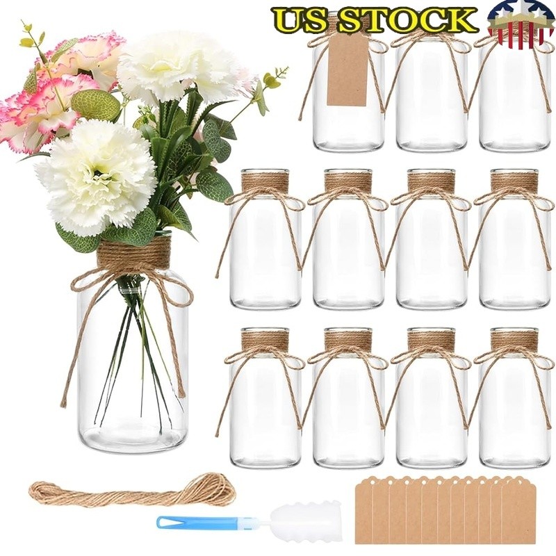 Rustic Clear Glass Vase W/ Hemp Rope Decorative Floral Centerpiece Ideal Events