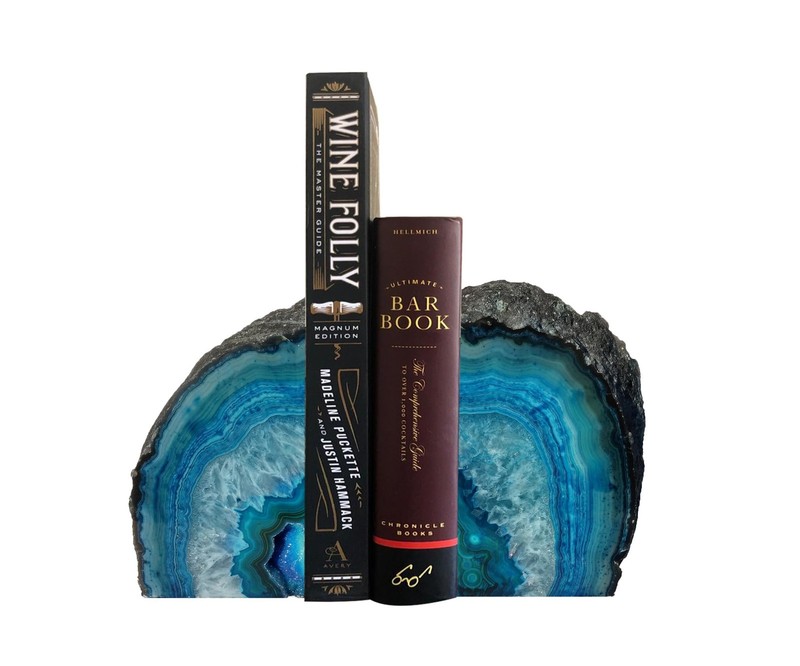AMOYSTONE Teal Agate Geode Bookends, Unique Natural Crystal 2-3 Pounds,