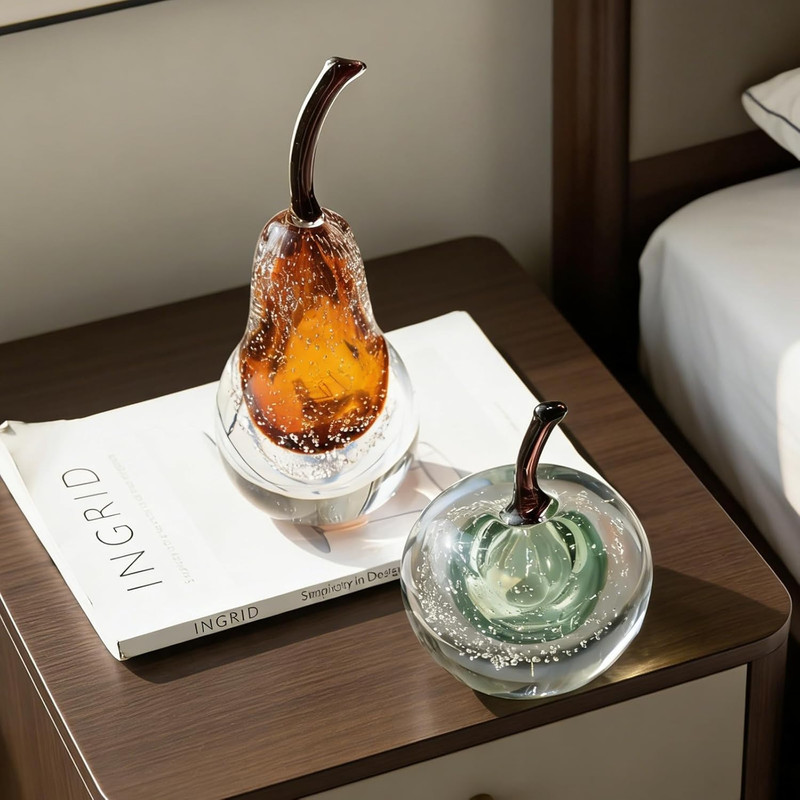 Modern Green Glass Apple Statue - Elegant Home Decor for Living Room & Office gallery