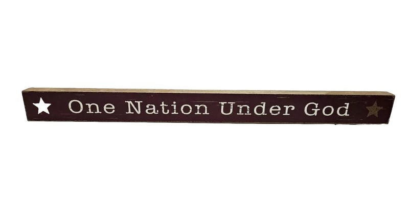 One Nation Under God Composite Wood Sign 18.5″ Long Maroon Rustic Chippy Paint