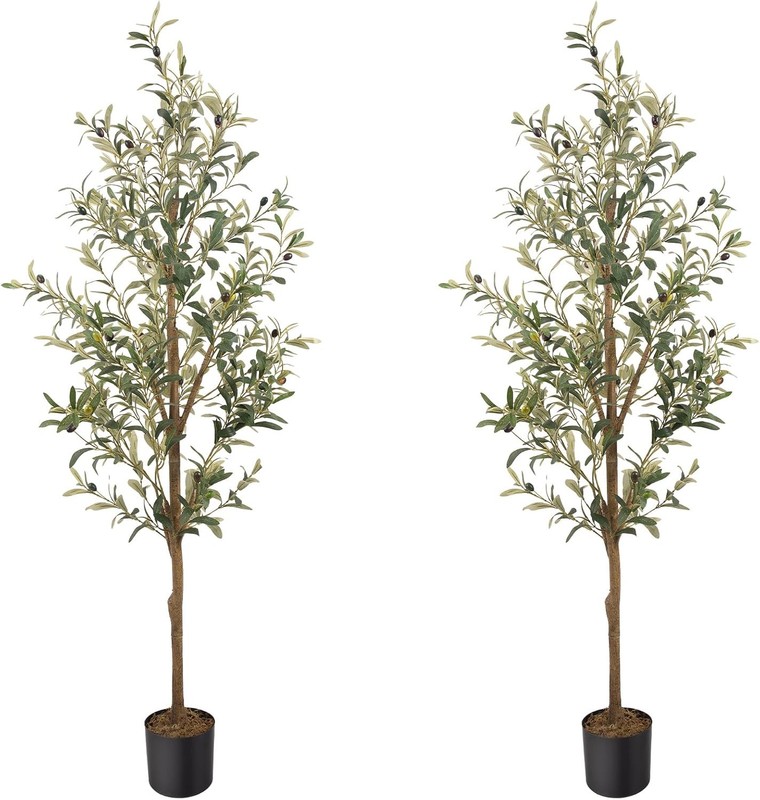 Artificial Fake Olive Tree 5FT Tall 2Pack Faux Silk Olive Tree for Home Living