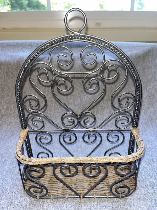 Southern Living at Home Acanthus Wall Basket Metal and Wicker Scroll Decor