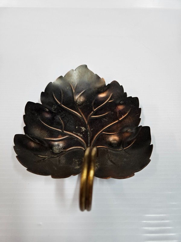 Copper Craft Guild Burnished Leaf Candy Dish Scrolled Handle 6”x4”