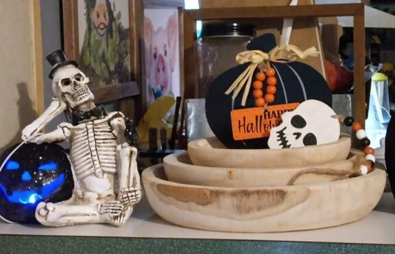 New! "Happy Halloween" Pumpkin Beads Wood Sign Decor Black Orange Fall Harvest ~ gallery