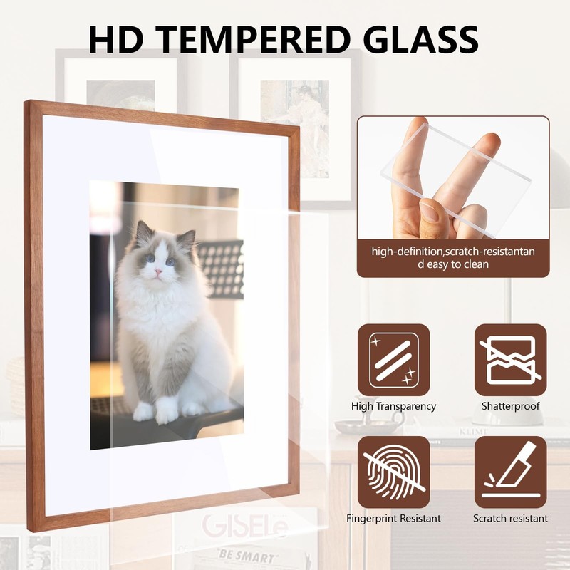 8x10 Picture Frame, Solid Natural Walnut Wood Photo Frame with Tempered Glass... gallery