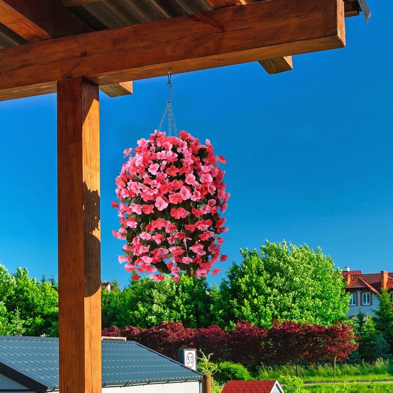 Low Maintenance Hanging Flower Basket - 4 Silk Begonias for Outdoor Elegance gallery