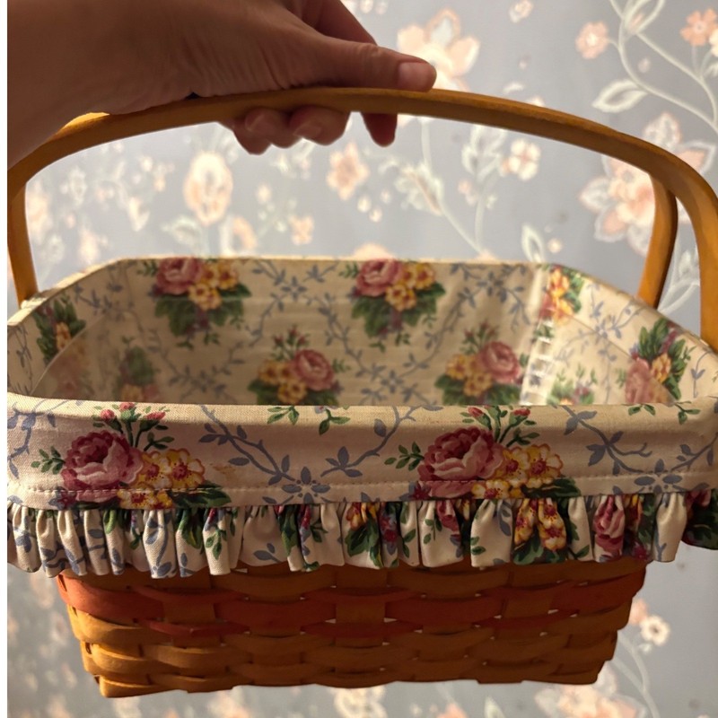 Longaberger Basket Handwoven Dresden Ohio USA Floral Liner Handles 1997 2 Colors gallery