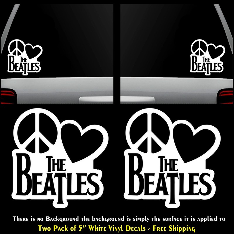 Peace Love The Beatles Two 5″ White Vinyl Decals Vehicle Window Any Flat Surface