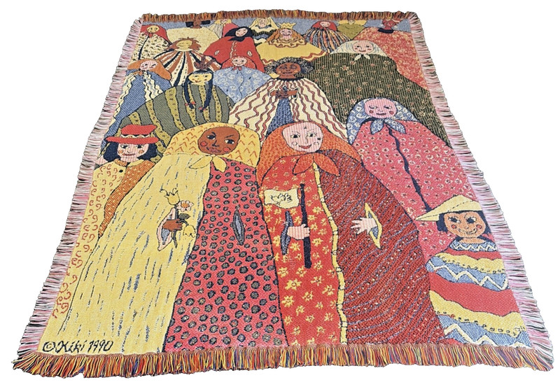 Vtg 1990 Kiki Suarez Tapestry Blanket Throw Many Strong & Beautiful Women Fringe