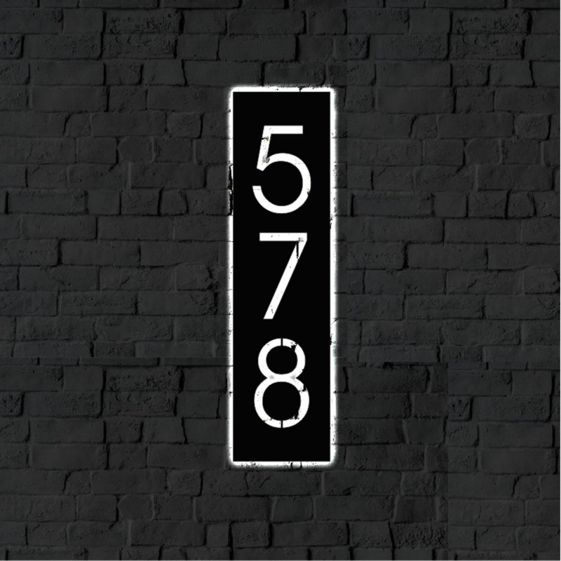 Personalized Vertical LED House Number Sign Modern Address Plaque Outdoor Decor