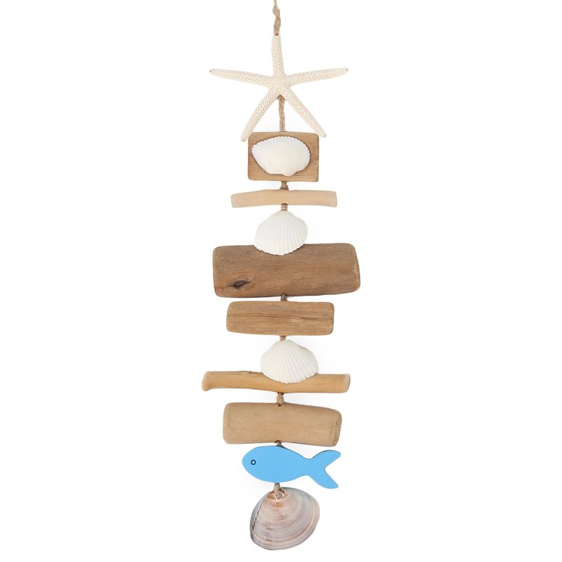 Wooden Fish Driftwood Wall Decor, Starfish Bathroom Decor with Sea Shells, Dr…