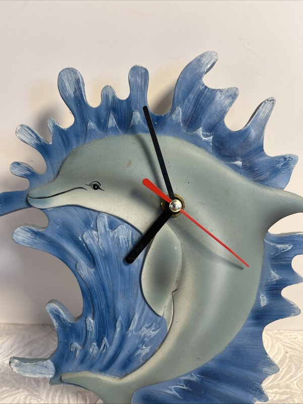 Y2K Dolphin Hang Clock Ocean Nautical Kitsch Coastal Novelty 9” Tall gallery