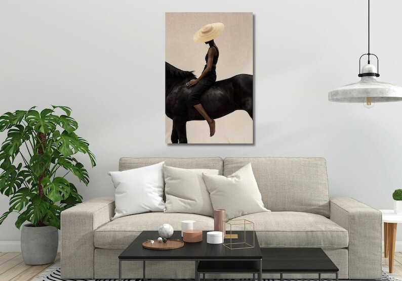 Black Woman Wall Art, Black Model Poster, Horse Riding Fine Art, Fashion Art