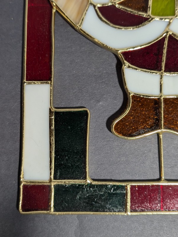 Vtg Stained Glass Christmas Santa Metal Glass Window Hanging Suncatcher 7.5x12 gallery