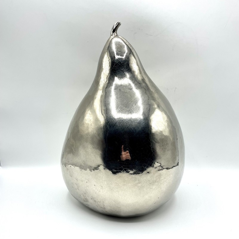 Maxim Douglas Heavy Silver Leaf Pear Sculpture Oversized Modern Decor ArtXL 12” gallery