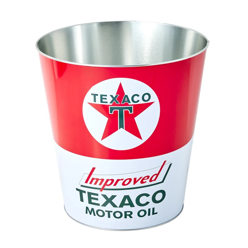 Texaco Motor Oil Vintage-Style Metal Wastebasket Trash Can or Ice Bucket 11.25″