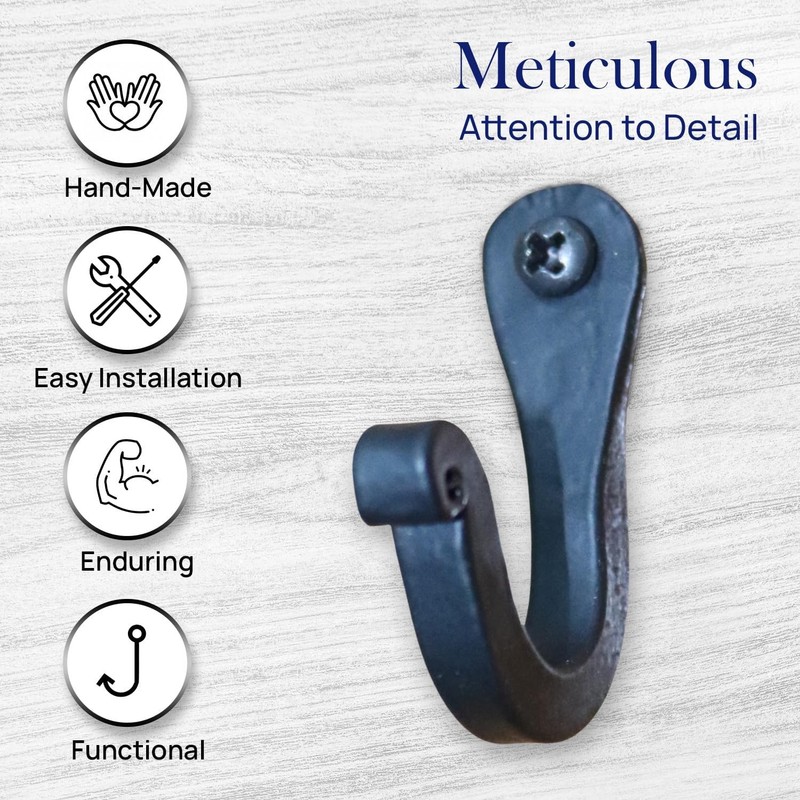Single Prong Wrought Iron Hooks, Vintage Hand Forged Iron Classic Hook Set – gallery