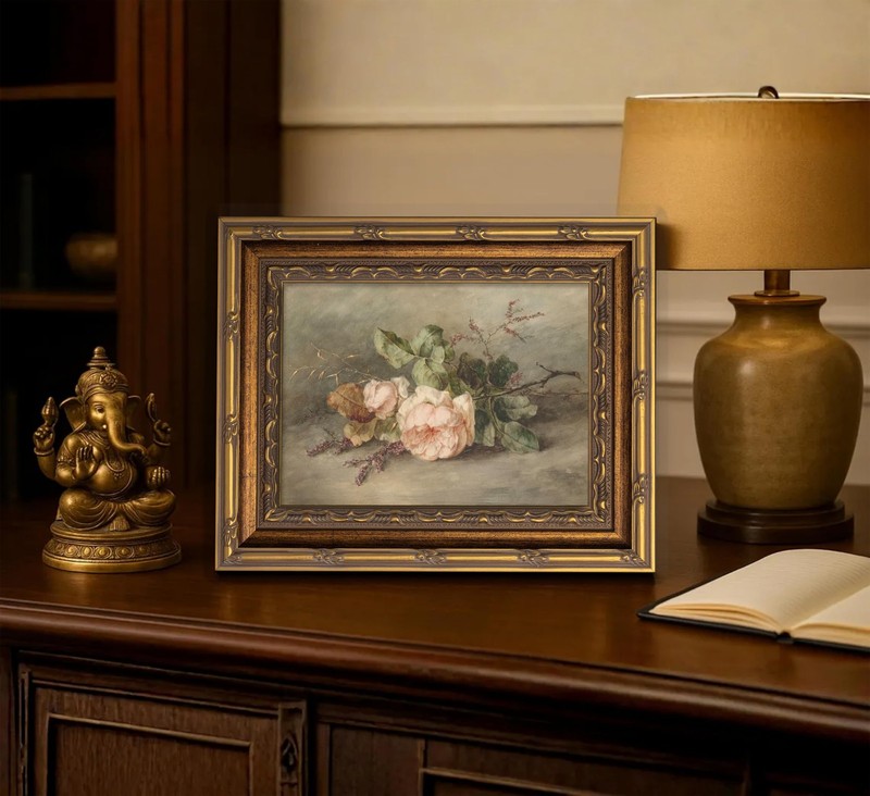 Vintage Gold Framed Flower Still Life Wall Art Rose and Wildflower Wall Decor... gallery