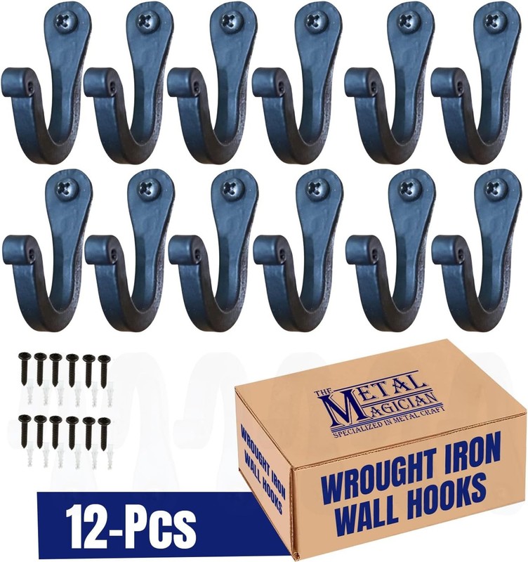 Single Prong Wrought Iron Hooks, Vintage Hand Forged Iron Classic Hook Set – gallery