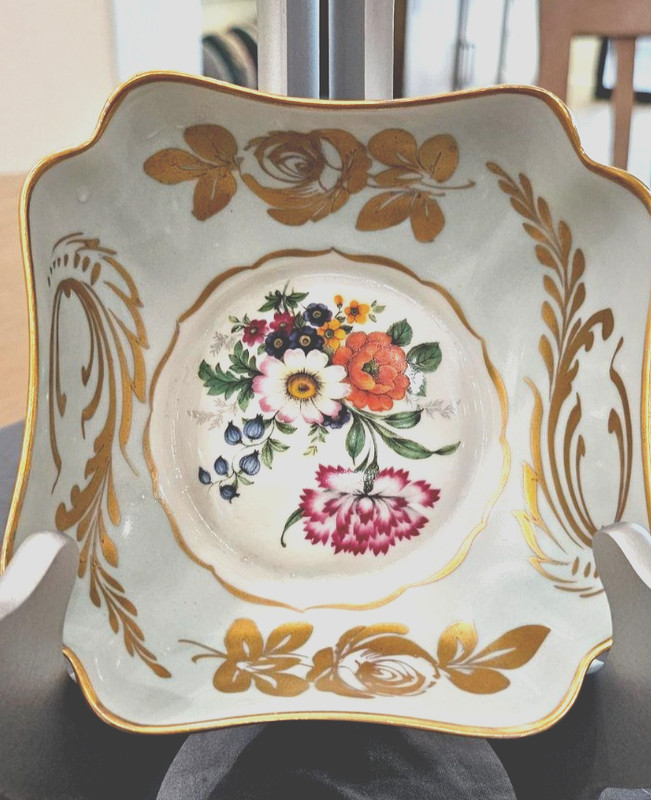 Vintage Limoges France Square Floral Dish Gold Gilt Scalloped Edge