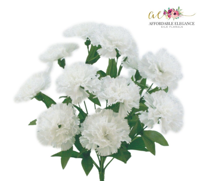 14 White Carnations Bush Artificial Silk Flowers Wedding Bridal Bouquet Fake