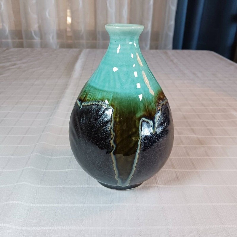 Beautiful Ceramic Drip Glazed Bud Vase Teal to Brown gallery