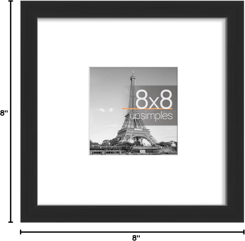 8X8 Picture Frame: Display 4X4 with Mat or 8X8 without Mat, Wall Hanging, Black gallery