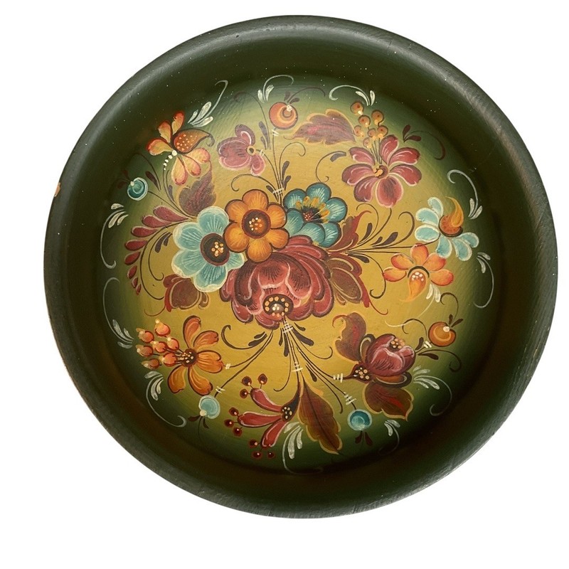 Rosemaled Artisan Handmade Folk Art Wooden Bowl Hand Painted Floral Decor One Sz