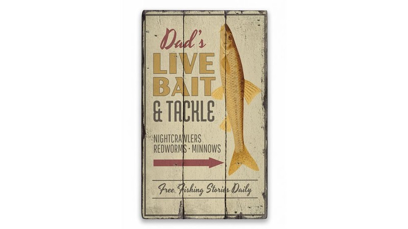 Bait and Tackle Rustic Distressed Sign, Personalized Wood Sign