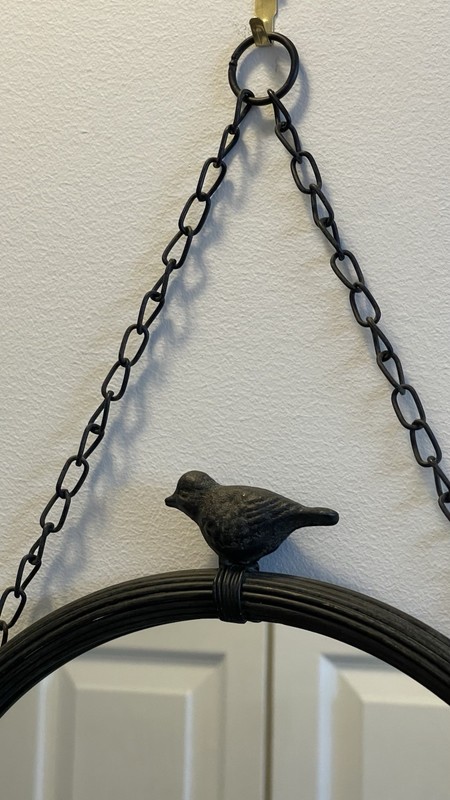 Round Metal Hanging Mirror w/ Chain Home Decor- Bird Accent Black Bird 11 Inches gallery