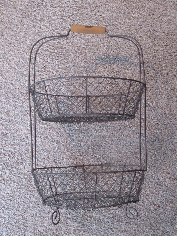 Vintage 2-Tier 20.5 in tall Zinc Chicken Wire Basket With Wooden Handle