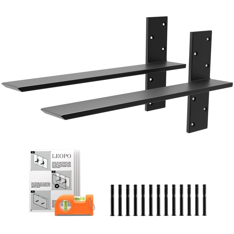 LEOPO 18" Lx2.5 W 2 Pack Free Hanging T Shelf Bracket, 3/8" Thick Countertop ...