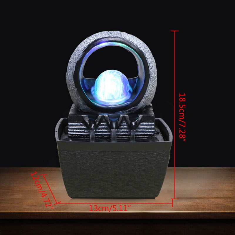 Mini Water Fountain Waterfall Desktop Table Decor LED Light Home Ornament gallery