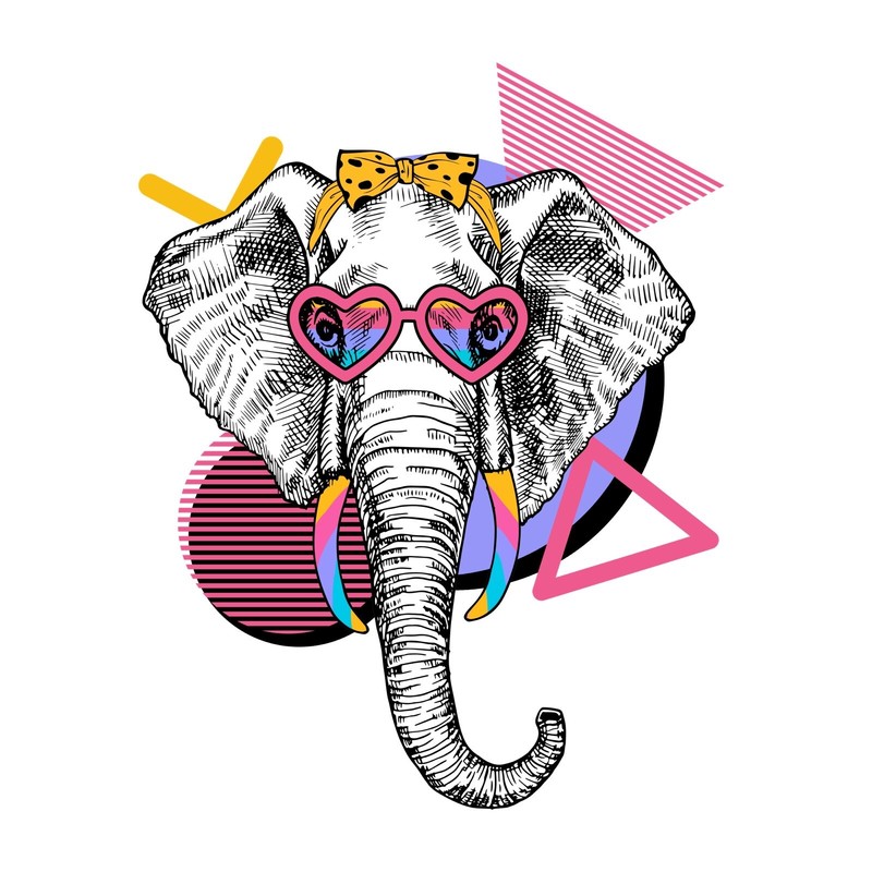 Retro Elephant Sticker Glasses Sticker 80s Old School Neon Colorful (4 Inch)