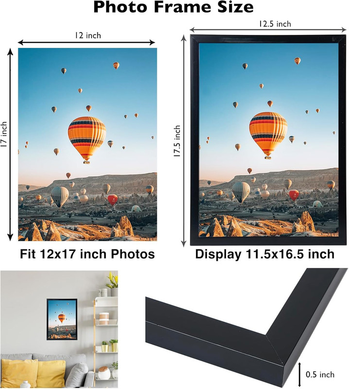 12X17 Picture Frame Black for Wall Hanging, Wall Mounting Horizontally or Vertic gallery