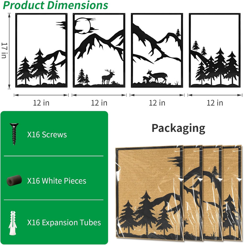 4 Pack Metal Wall Art, Mountain Iron Wall Sculpture, Art Wall Décor for Office, gallery