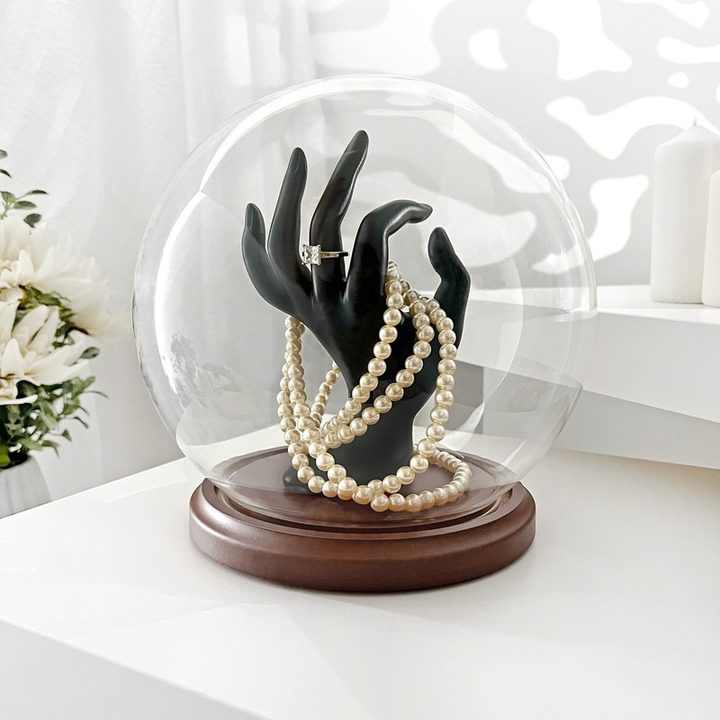 Plymor 7.5 inch x 8.5 inch Glass Display Dome Globe Cloche (Dark Wood Base) gallery