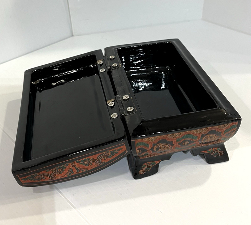 Black Red Lacquer Elephant Jewelry Box Decorative Asian Keepsake Trinket Box gallery
