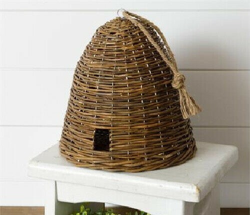Brown Honey Bee Hive Skep Willow Wicker Primitive Farmhouse Decor 10″