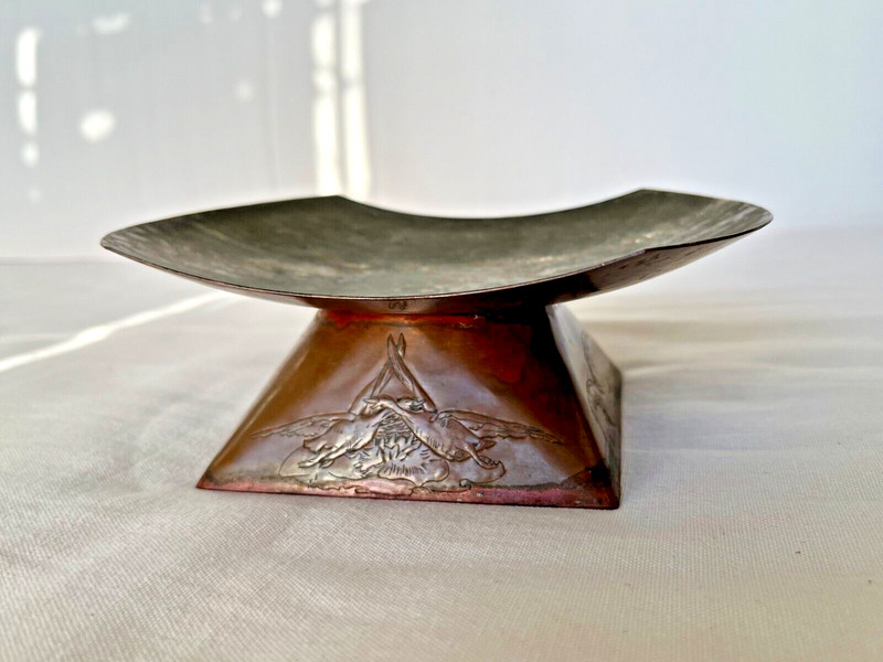 Engraved Copper Compote Pedestal Bowl