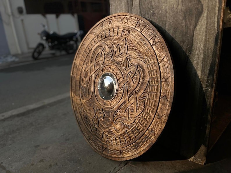 Carved Celtic Cross Viking Shield Handmade Wooden best for Wall Decor display gallery