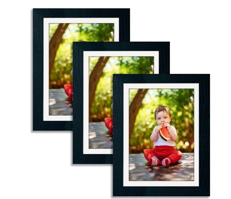 5X7 Picture Frame Set of 3 Black, Made of Solid Wood 4X6 with Mat, 5X7 without 