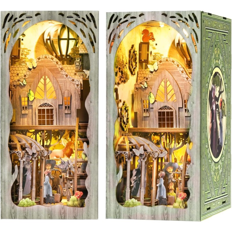 DIY Dollhouse Book Nook Kit 3D Wooden Puzzle with LED & Dorothy’s Journey Theme